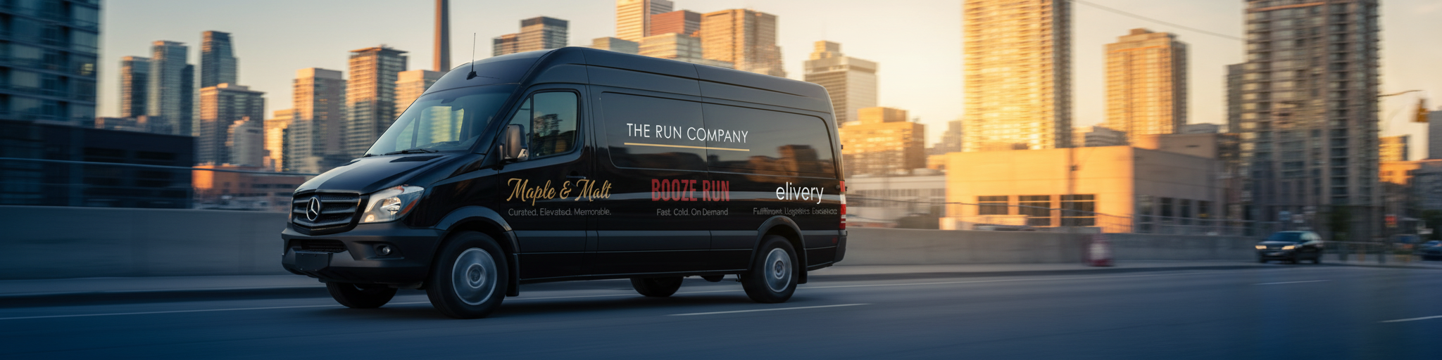 Black Mercedes Sprinter with Toronto skyline - elivery hero